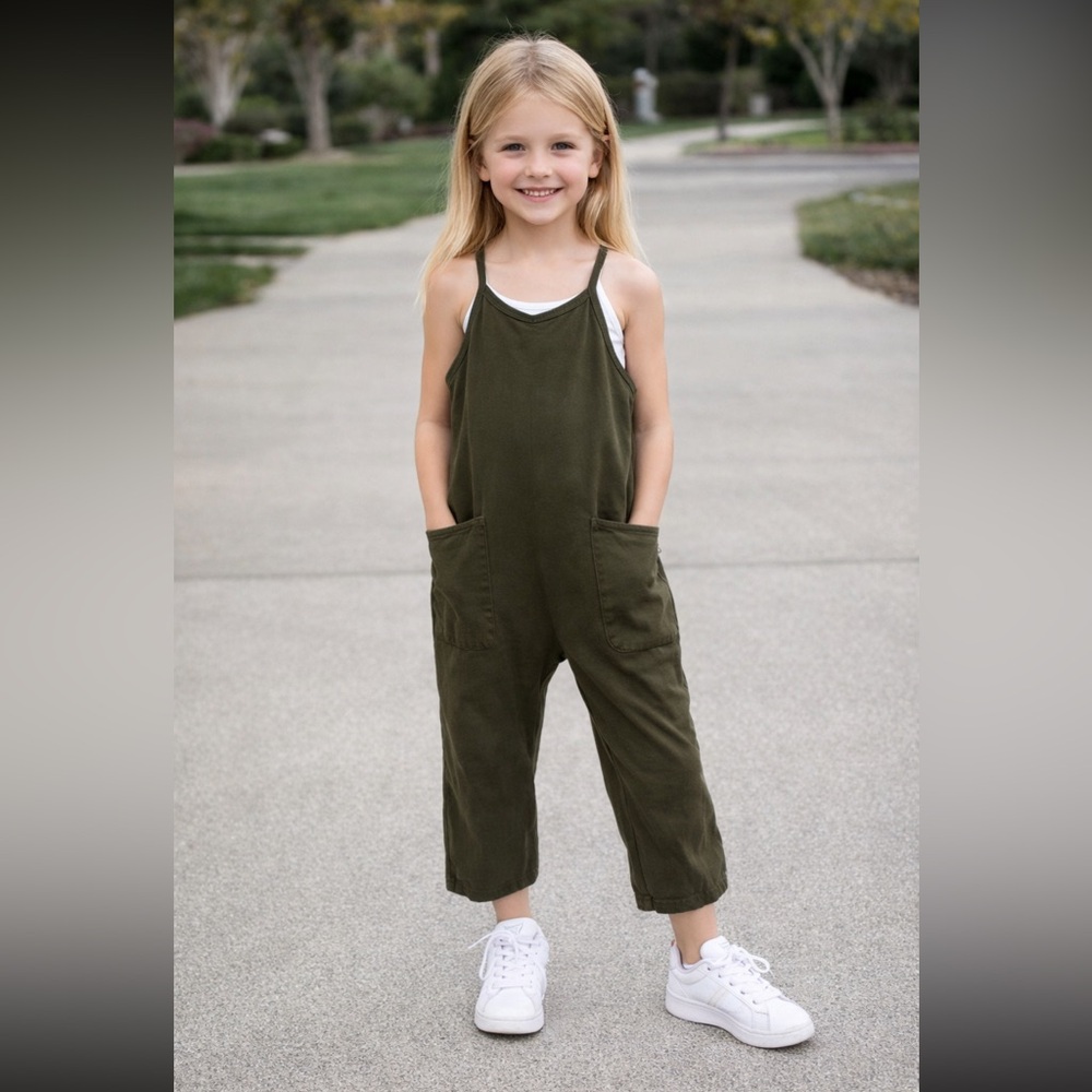 Kids Casual Olive Green Jumpsuit
